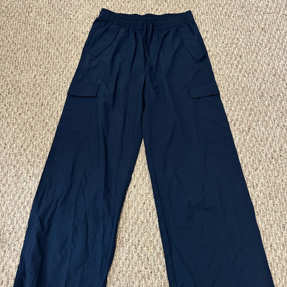 Navy Blue Wide-Leg Cargo Pants